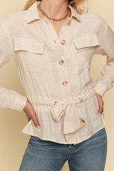 Adjustable Scarf Waist Jacket Oatmeal