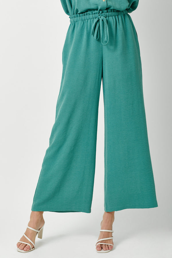 Paperbag Tie Waist Wide Leg Pants Emerald