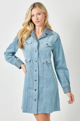 Corduroy Button Down Coat Dress Denim Blue