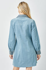 Corduroy Button Down Coat Dress Denim Blue