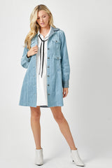 Corduroy Button Down Coat Dress Denim Blue