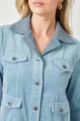 Corduroy Button Down Coat Dress Denim Blue