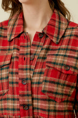Peplum Plaid Trucker Jacket Red