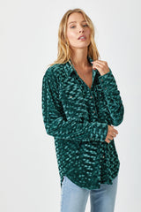 Ribbed Pattern Front Pocket Velvet Shirt Teal