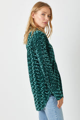 Ribbed Pattern Front Pocket Velvet Shirt Teal