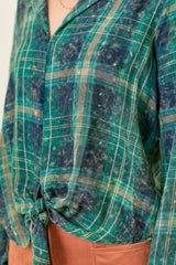 Washed Plaid Tied Front Collared Shirt Green