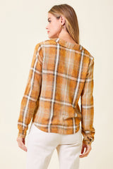 Washed Plaid Tied Front Collared Shirt Pumpkin