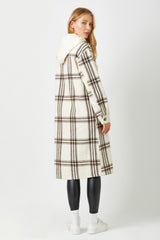 Two Fer Hoodie Plaid Long Jacket Cream