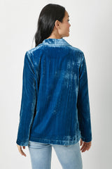Velvet Oversized Open Jacket Blue