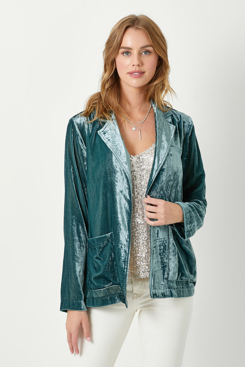 Velvet Oversized Open Jacket Emerald