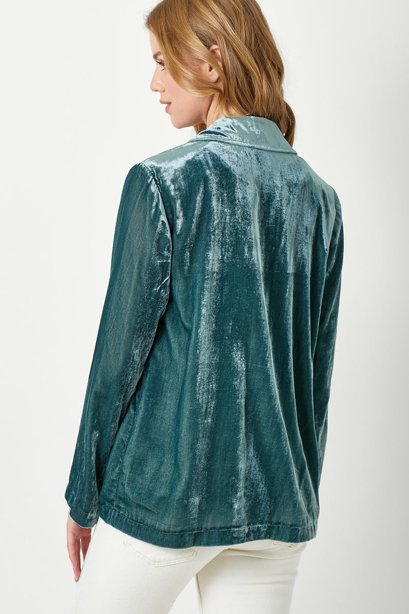 Velvet Oversized Open Jacket Emerald
