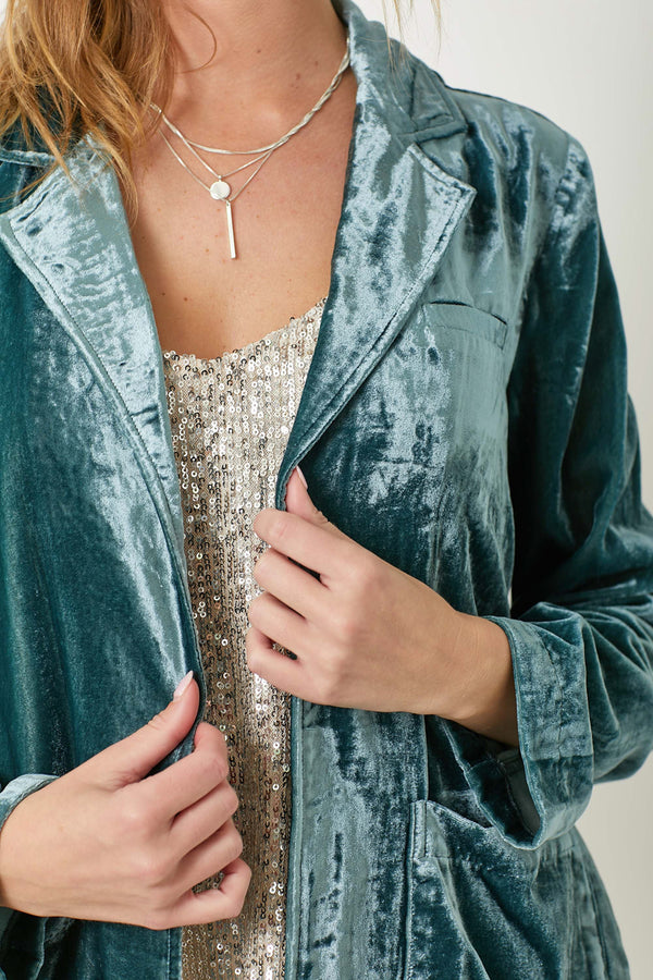 Velvet Oversized Open Jacket Emerald