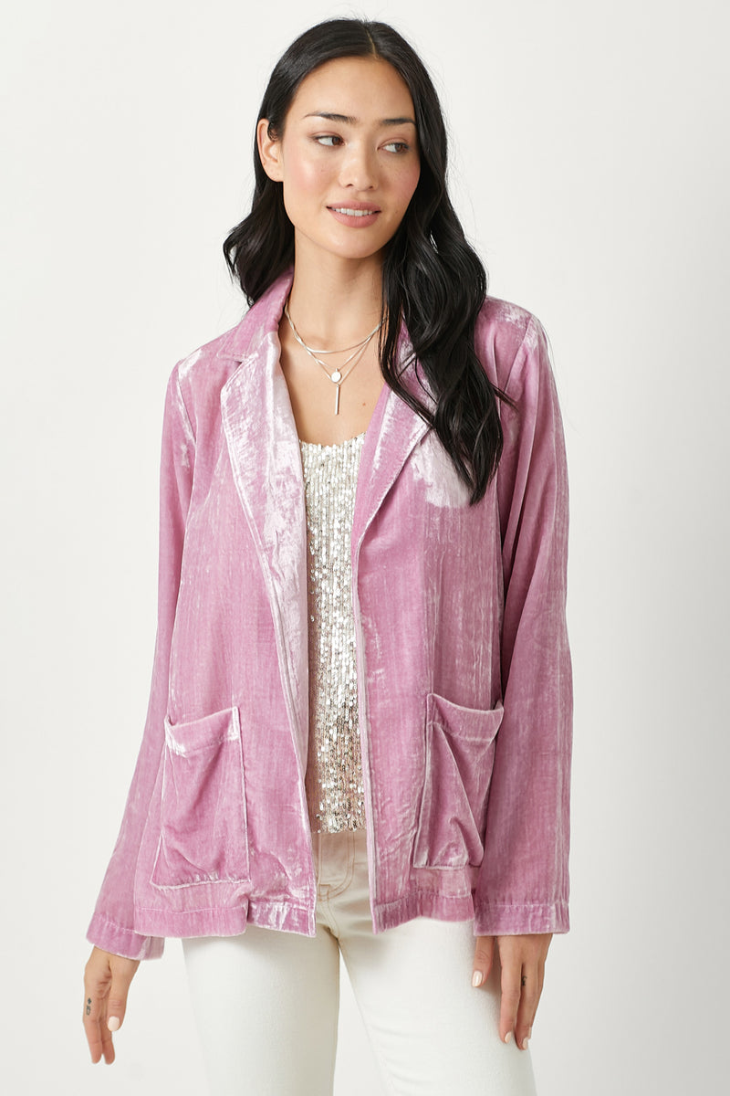 Velvet Oversized Open Jacket Lilac