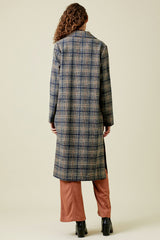 Buttoned Plaid Long Coat Charcoal Mix