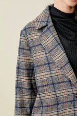 Buttoned Plaid Long Coat Charcoal Mix