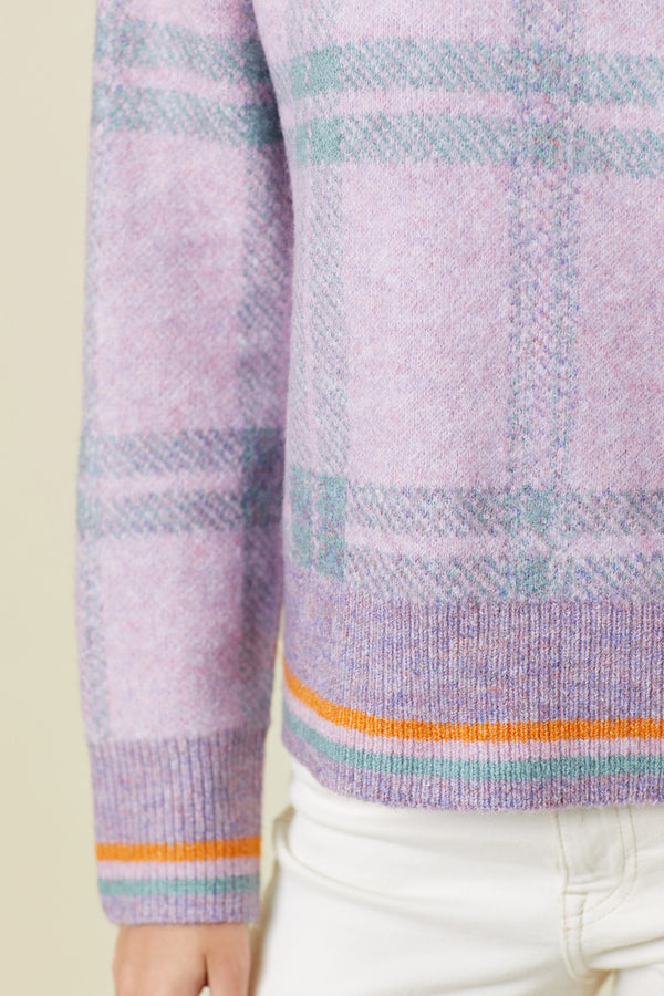 Checker Plaid Stripe Hem Sweater Lavender