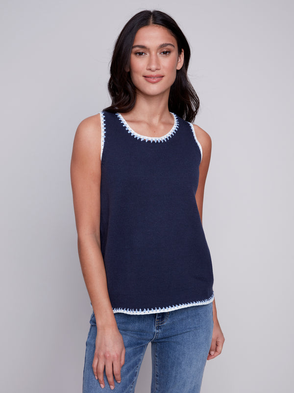Crochet Edge Knit Tank Navy