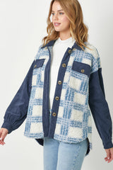 Plaid Sherpa Corduroy Detail Jacket Blue