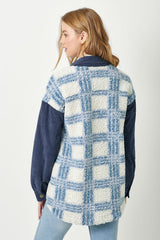 Plaid Sherpa Corduroy Detail Jacket Blue