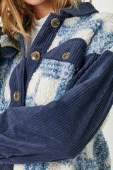 Plaid Sherpa Corduroy Detail Jacket Blue