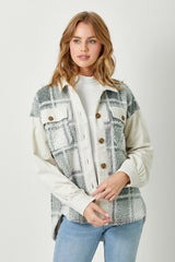Plaid Sherpa Corduroy Detail Jacket Ivory