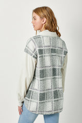 Plaid Sherpa Corduroy Detail Jacket Ivory
