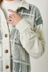 Plaid Sherpa Corduroy Detail Jacket Ivory