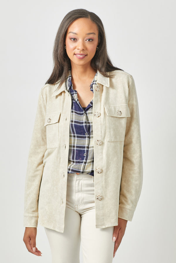 Washed Buttoned Down Shacket Almond