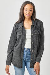 Washed Buttoned Down Shacket Black