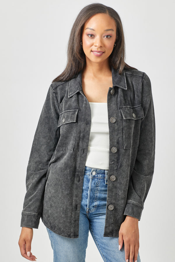 Washed Buttoned Down Shacket Black