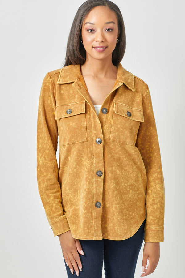 Washed Buttoned Down Shacket Mustard