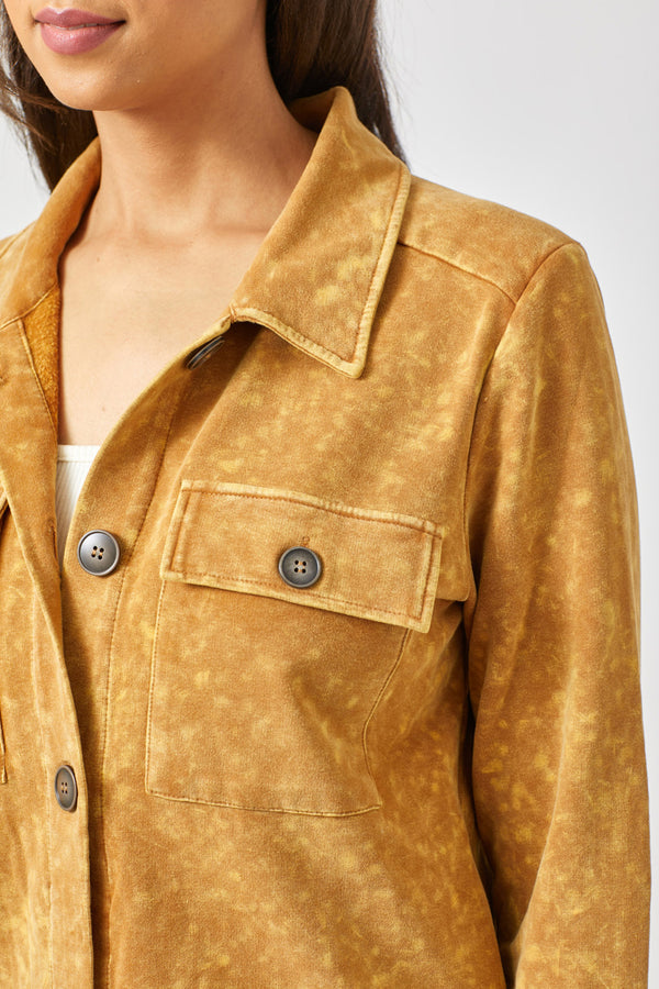 Washed Buttoned Down Shacket Mustard
