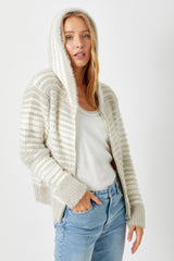 Striped Texture Zip Up Sweater Jacket Ivory Mix