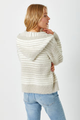 Striped Texture Zip Up Sweater Jacket Ivory Mix