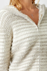 Striped Texture Zip Up Sweater Jacket Ivory Mix