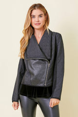 Quilted Drape Moto Jacket Black