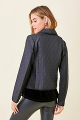 Quilted Drape Moto Jacket Black