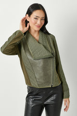 Quilted Drape Moto Jacket Olive
