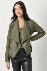 Quilted Drape Moto Jacket Olive