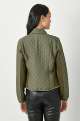 Quilted Drape Moto Jacket Olive