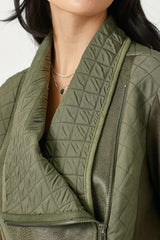 Quilted Drape Moto Jacket Olive