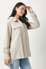 Hooded Corduroy Shirt Jacket Almond Milk