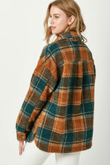 Sherpa Plaid Print Jacket Camel Mix