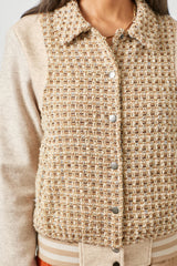 Mix Media Color Block Bomber Jacket Latte
