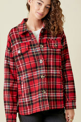 Plaid Button Down Shirt Jacket Red