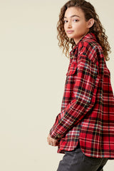 Plaid Button Down Shirt Jacket Red
