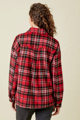 Plaid Button Down Shirt Jacket Red