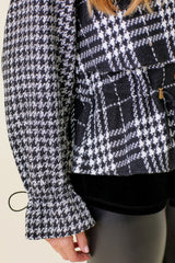 Houndstooth Sleeve Plaid Crossover Jacket Black