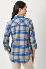 Rolled Tab Sleeve Plaid Shacket Blue