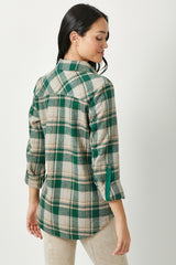 Rolled Tab Sleeve Plaid Shacket Green
